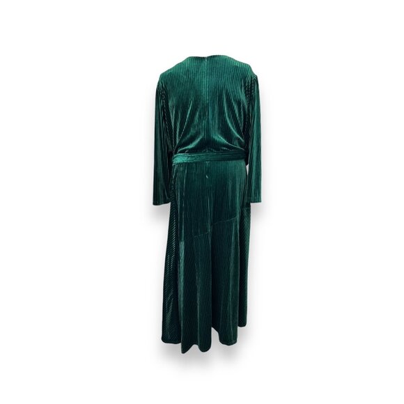 Maison Tara Womens Dress Velvet Pleated Wrap Midi Hunter Green Plus Size 24W - Picture 5 of 14